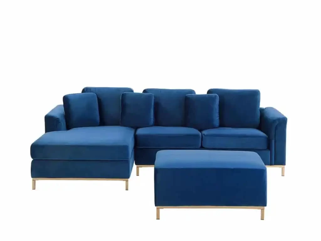 Kék kanapé zsámollyal