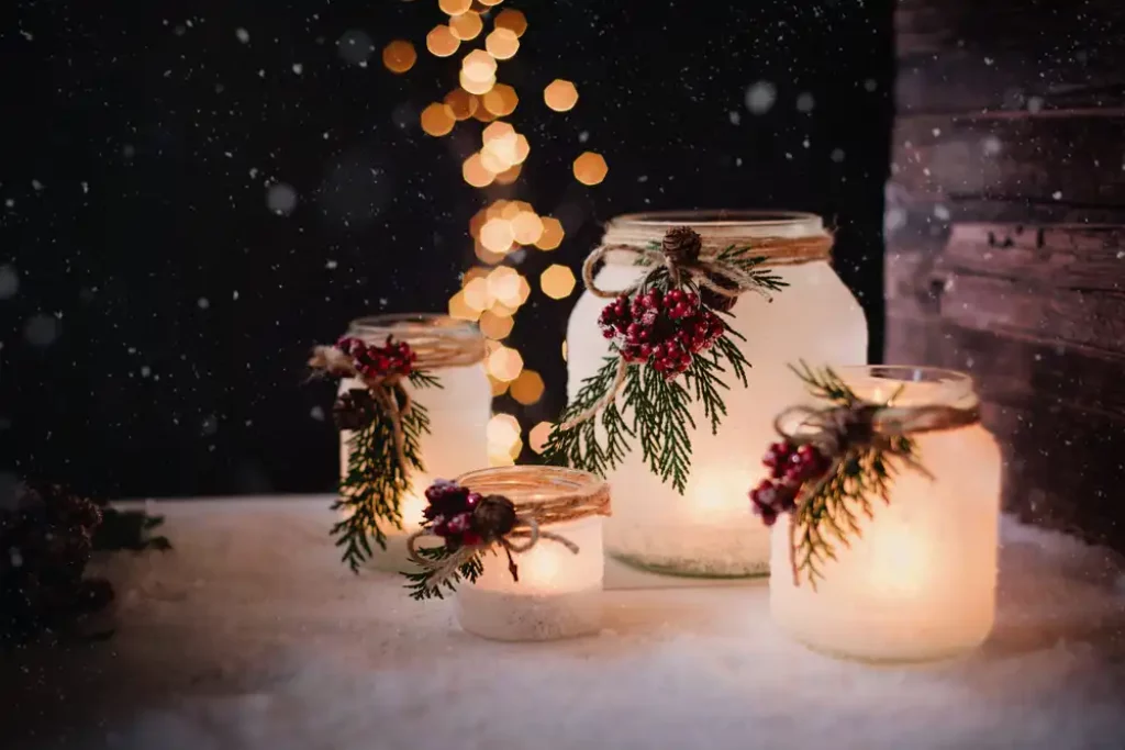 Karácsonyi dekoráció házilag - mécsestartó befőttesüvegekből